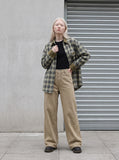 DAXUEN light brown herringbone wide-leg trousers — model photo