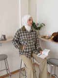 DAXUEN light brown herringbone wide-leg trousers — model photo