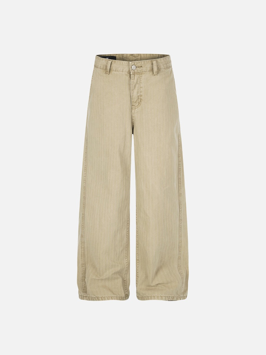 DAXUEN light brown herringbone wide-leg trousers