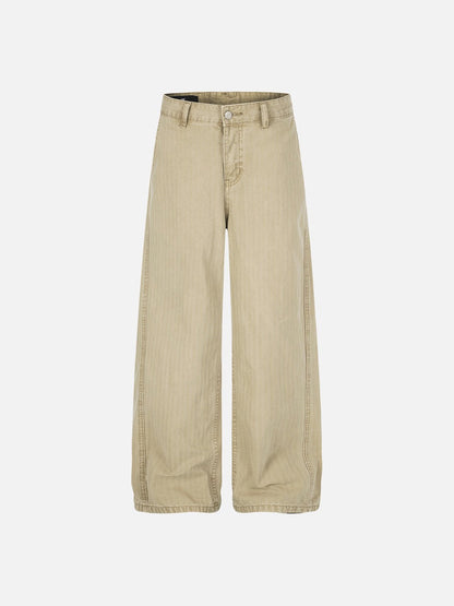 DAXUEN light brown herringbone wide-leg trousers