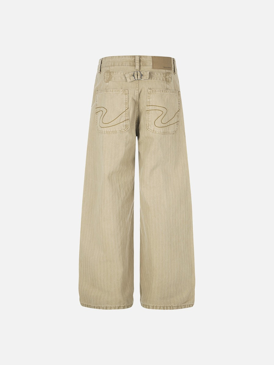 DAXUEN light brown herringbone wide-leg trousers