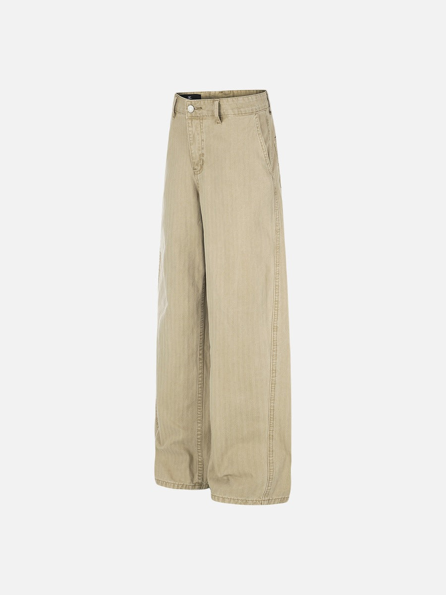 DAXUEN light brown herringbone wide-leg trousers