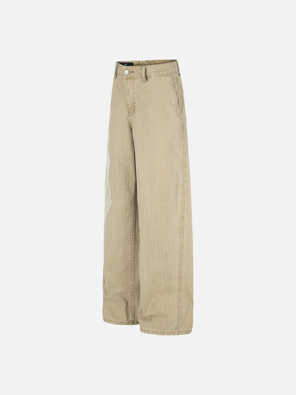 DAXUEN light brown herringbone wide-leg trousers