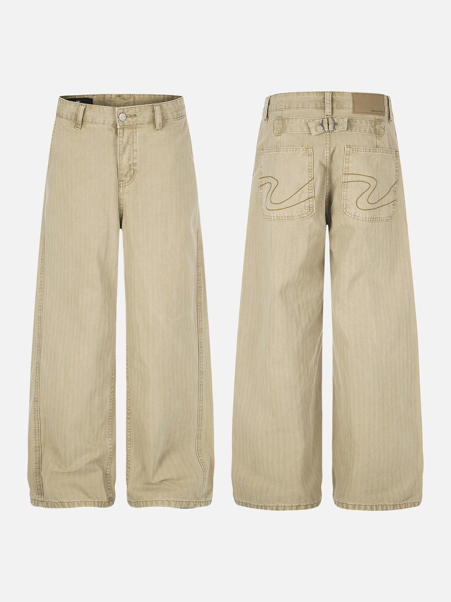 DAXUEN light brown herringbone wide-leg trousers