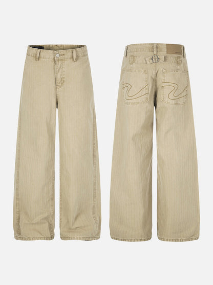 DAXUEN light brown herringbone wide-leg trousers