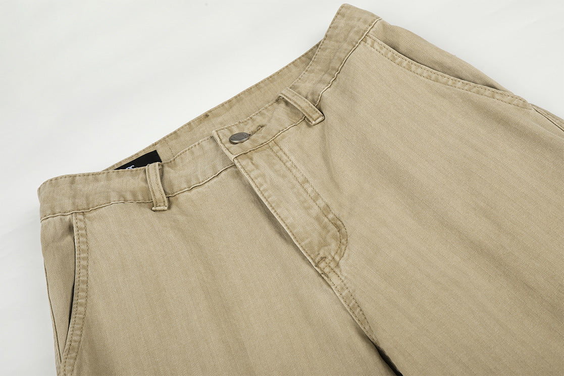 DAXUEN light brown herringbone wide-leg trousers