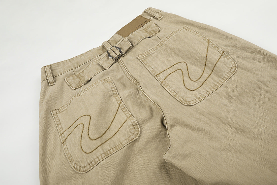 DAXUEN light brown herringbone wide-leg trousers