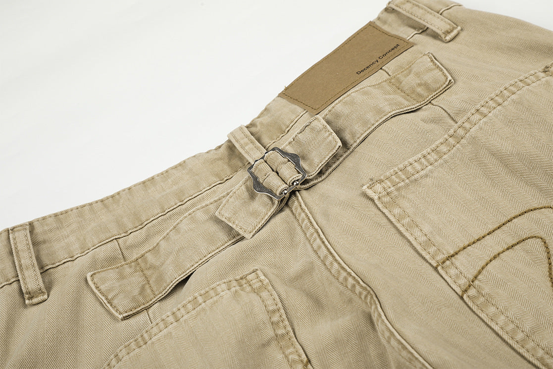 DAXUEN light brown herringbone wide-leg trousers