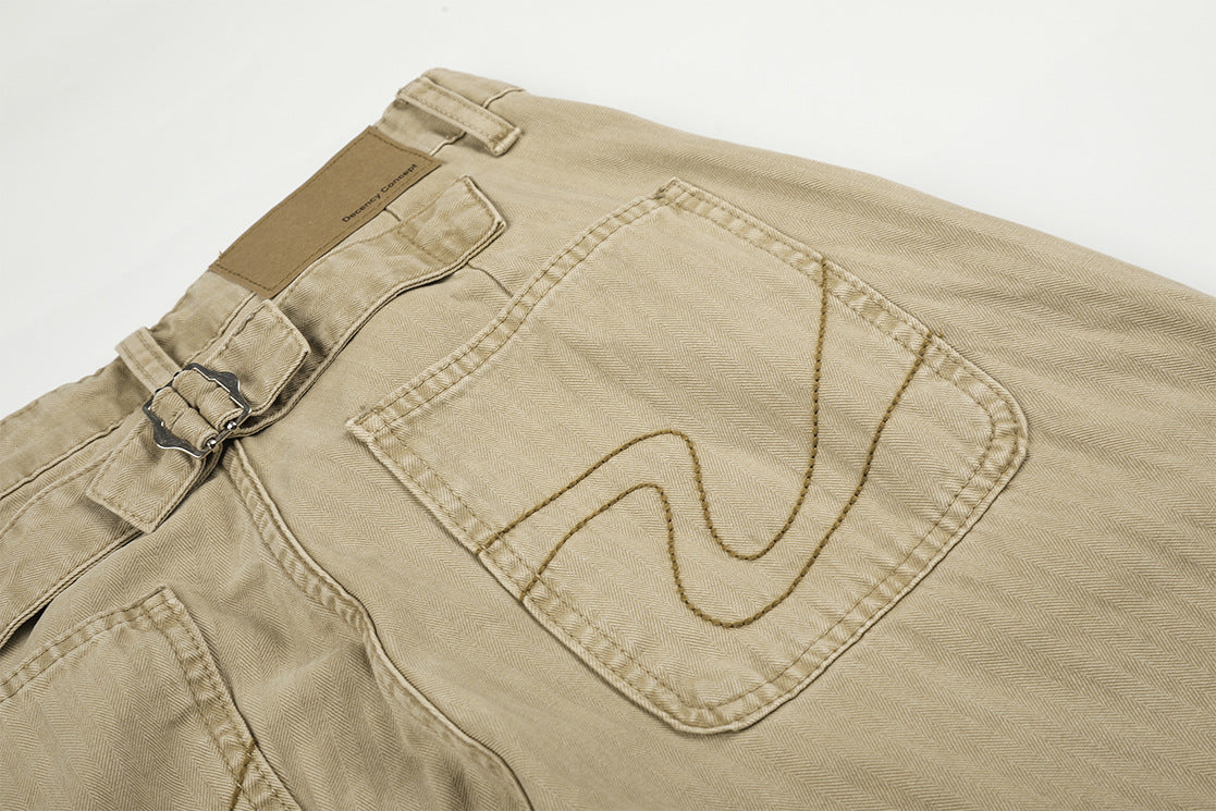 DAXUEN light brown herringbone wide-leg trousers