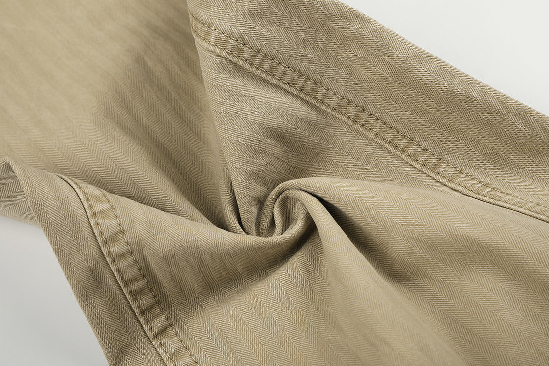 DAXUEN light brown herringbone wide-leg trousers