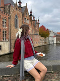 DAXUEN light cream double-layered athletic shorts — model photo