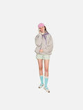 DAXUEN light greige oversized jacket with purple zippers