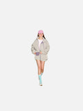 DAXUEN light greige oversized jacket with purple zippers