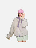 DAXUEN light greige oversized jacket with purple zippers