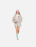DAXUEN light greige oversized jacket with purple zippers