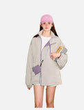 DAXUEN light greige oversized jacket with purple zippers