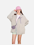 DAXUEN light greige oversized jacket with purple zippers