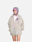DAXUEN light greige oversized jacket with purple zippers