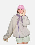 DAXUEN light greige oversized jacket with purple zippers