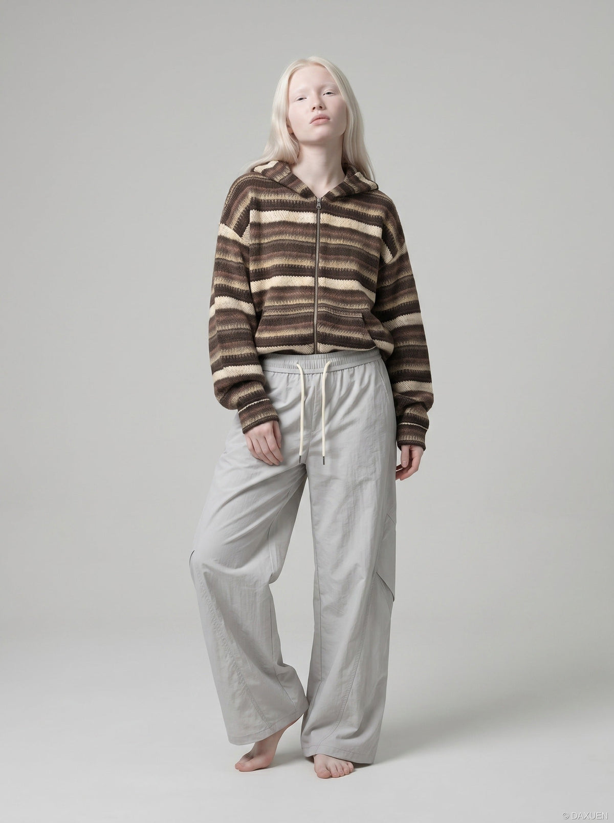 DAXUEN Light grey loose-fit wide-leg pants — model photo