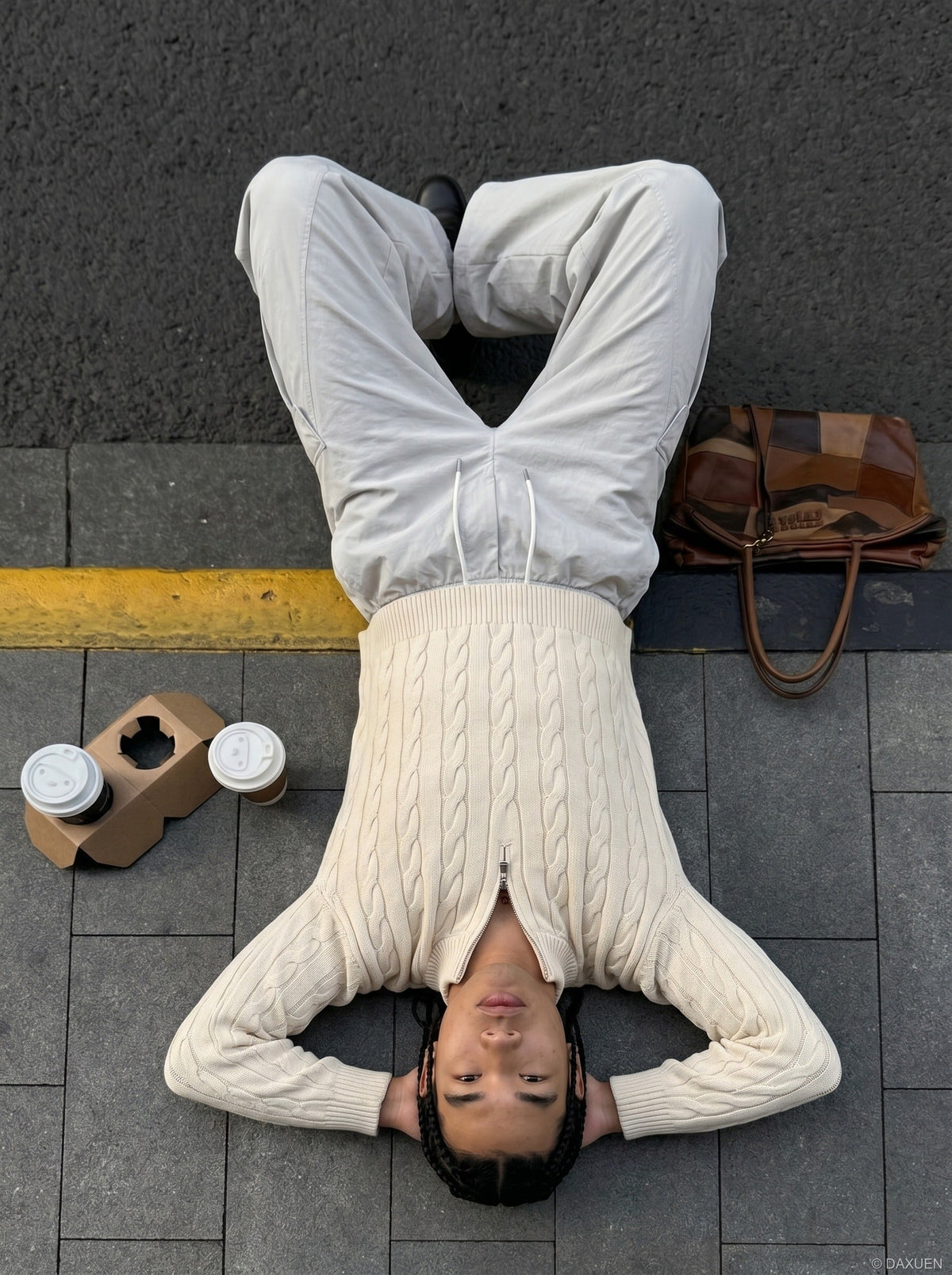 DAXUEN Light grey loose-fit wide-leg pants — model photo