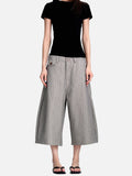 DAXUEN light grey pinstripe wide-leg culottes