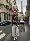 DAXUEN light grey wide-leg pinstripe culottes — model photo