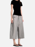 DAXUEN light grey pinstripe wide-leg culottes