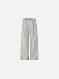 Light Grey Wide-Leg Casual Pants with Buttons