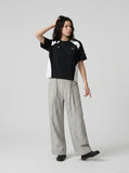 DAXUEN light grey wide-leg pants with front buttons — model photo