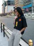 DAXUEN light grey wide-leg pants with front buttons — model photo