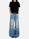 Light Grey Wide-Leg Pants with Front Buttons