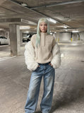 DAXUEN light oatmeal pullover jacket with embroidered chest — model photo