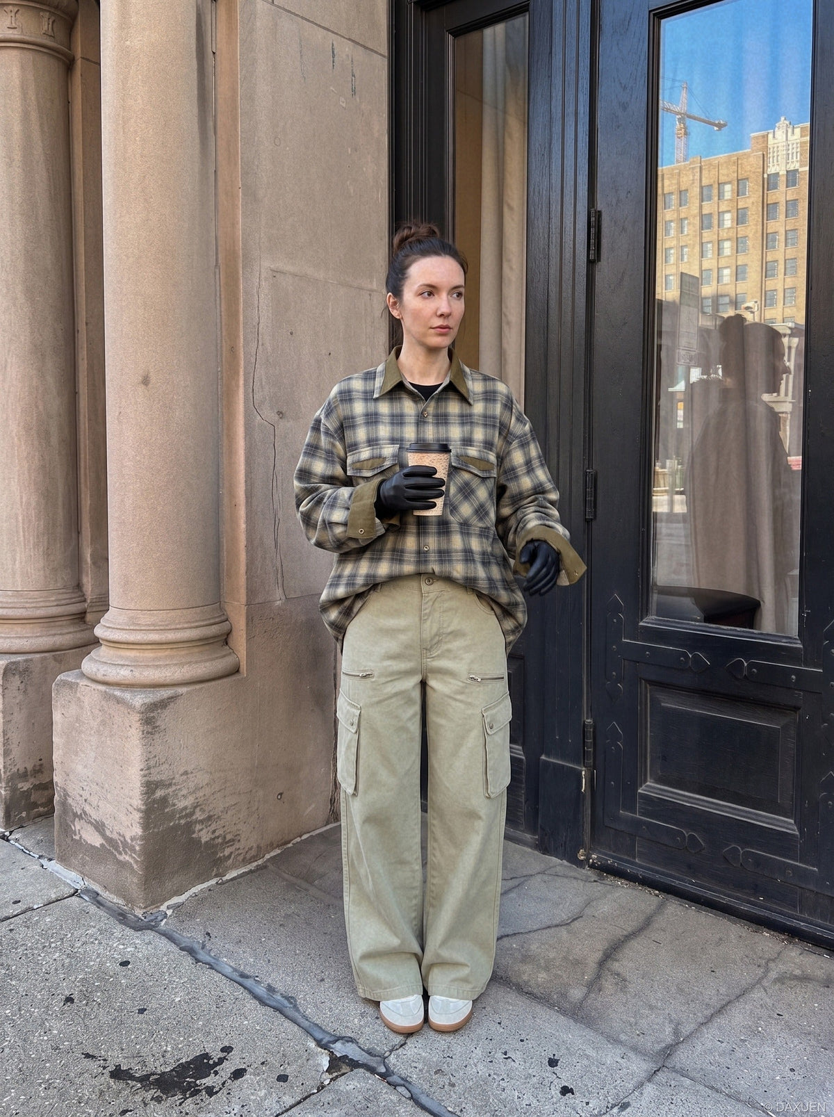 Light Olive Wide-Leg Cargo Pants