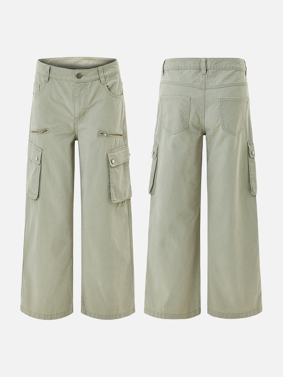 Light Olive Wide-Leg Cargo Pants