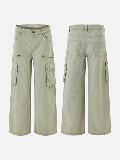 Light Olive Wide-Leg Cargo Pants