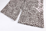 DAXUEN brown and light pink leopard print wide-leg pants
