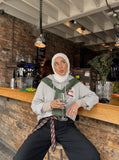 DAXUEN white plaid long-sleeve shirt with hood and animal patch — model photo