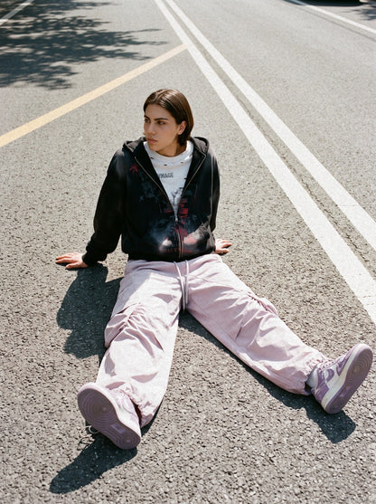 DAXUEN light purple wide-leg cargo pants — model photo