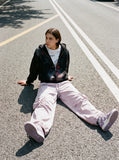 DAXUEN light purple wide-leg cargo pants — model photo