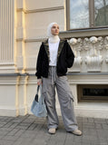DAXUEN light purple wide-leg cargo pants — model photo