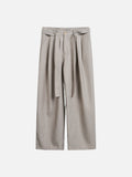 DAXUEN light taupe vertical pinstripe wide-leg trousers