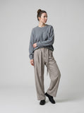 DAXUEN light taupe vertical pinstripe wide-leg trousers — model photo