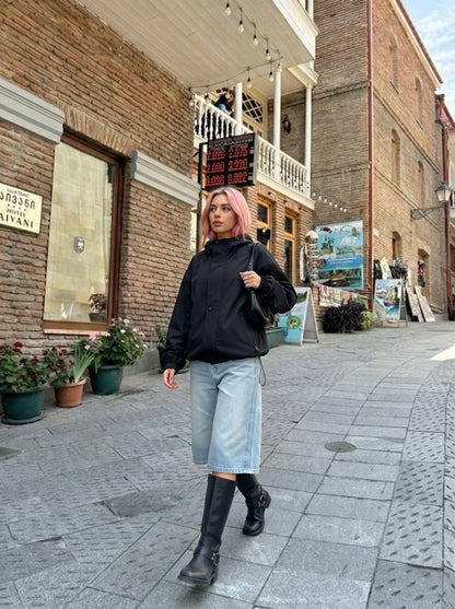 DAXUEN Light wash wide-leg denim culottes — model photo