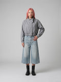 DAXUEN Light wash wide-leg denim culottes — model photo
