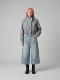 DAXUEN Light wash wide-leg denim culottes — model photo