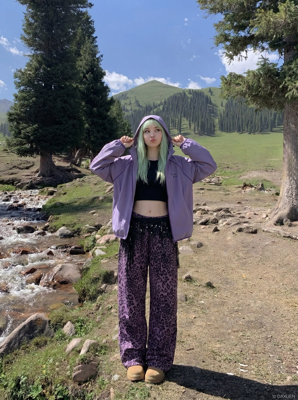 DAXUEN Lightweight hooded full-zip windbreaker jacket — model photo