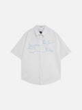 DAXUEN Oversized short-sleeved shirt with dog line art — model photo
