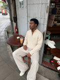 DAXUEN khaki wide-leg drawstring pants — model photo
