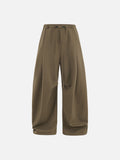 Linen Wide-Leg Drawstring Pants in Khaki